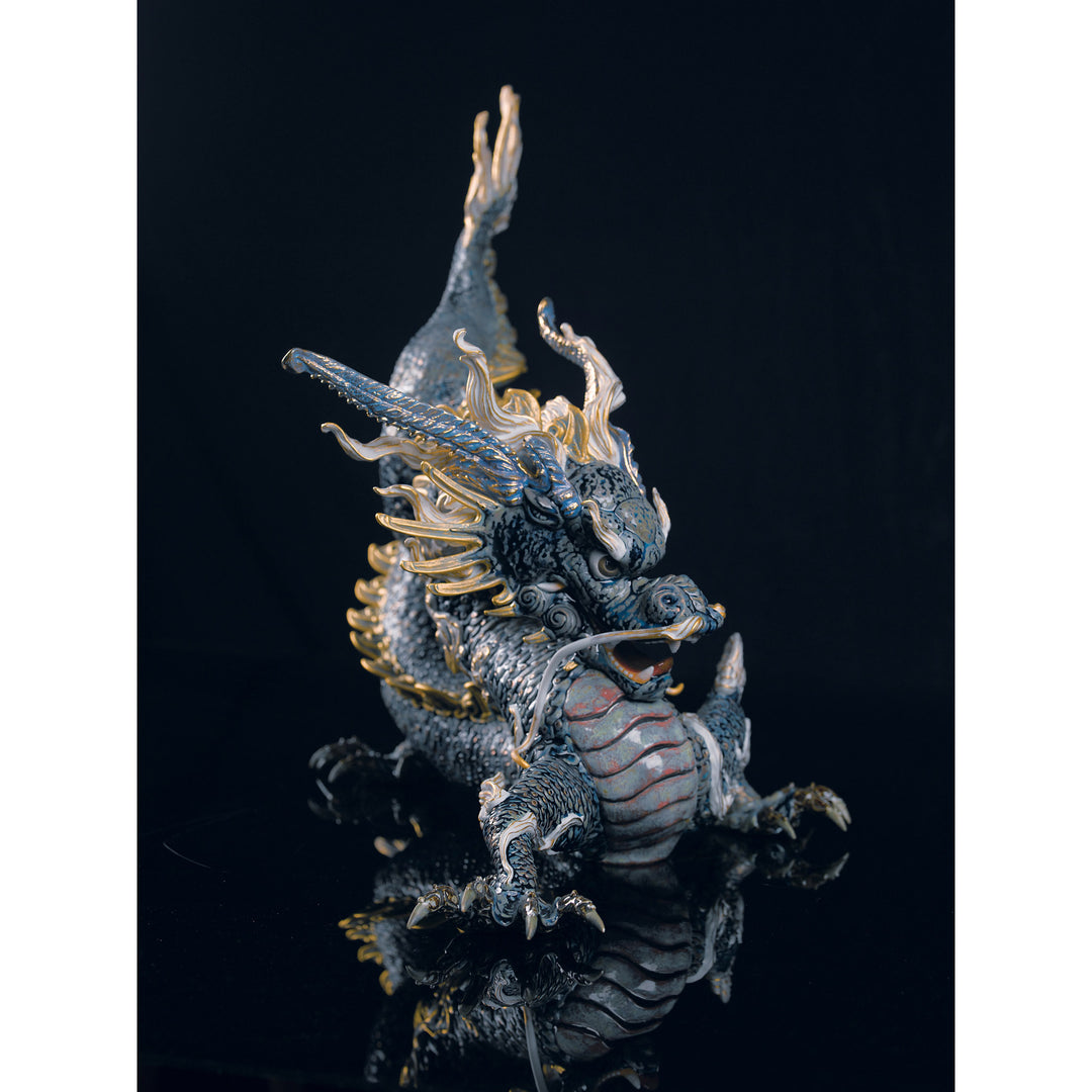 Image 7 Lladro Great Dragon Sculpture. Golden Lustre and Blue. Limited Edition - 01001934