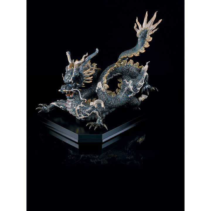Image 8 Lladro Great Dragon Sculpture. Golden Lustre and Blue. Limited Edition - 01001934