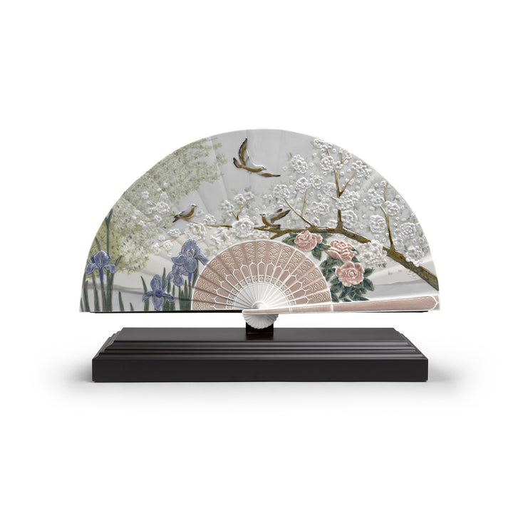 Lladro Iris and Cherry Flowers Fan Decorative Fan. Limited Edition - 01001936
