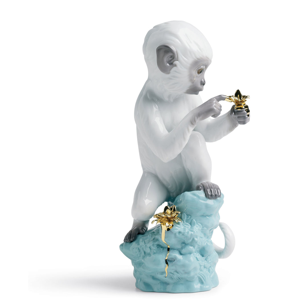 Lladro Curiosity Monkey on Turquoise Rock Figurine - 01007238