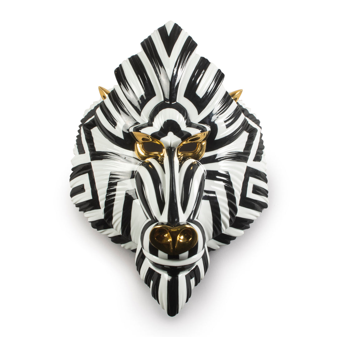 Lladro Mandrill Mask. Black and  Gold - 01009405