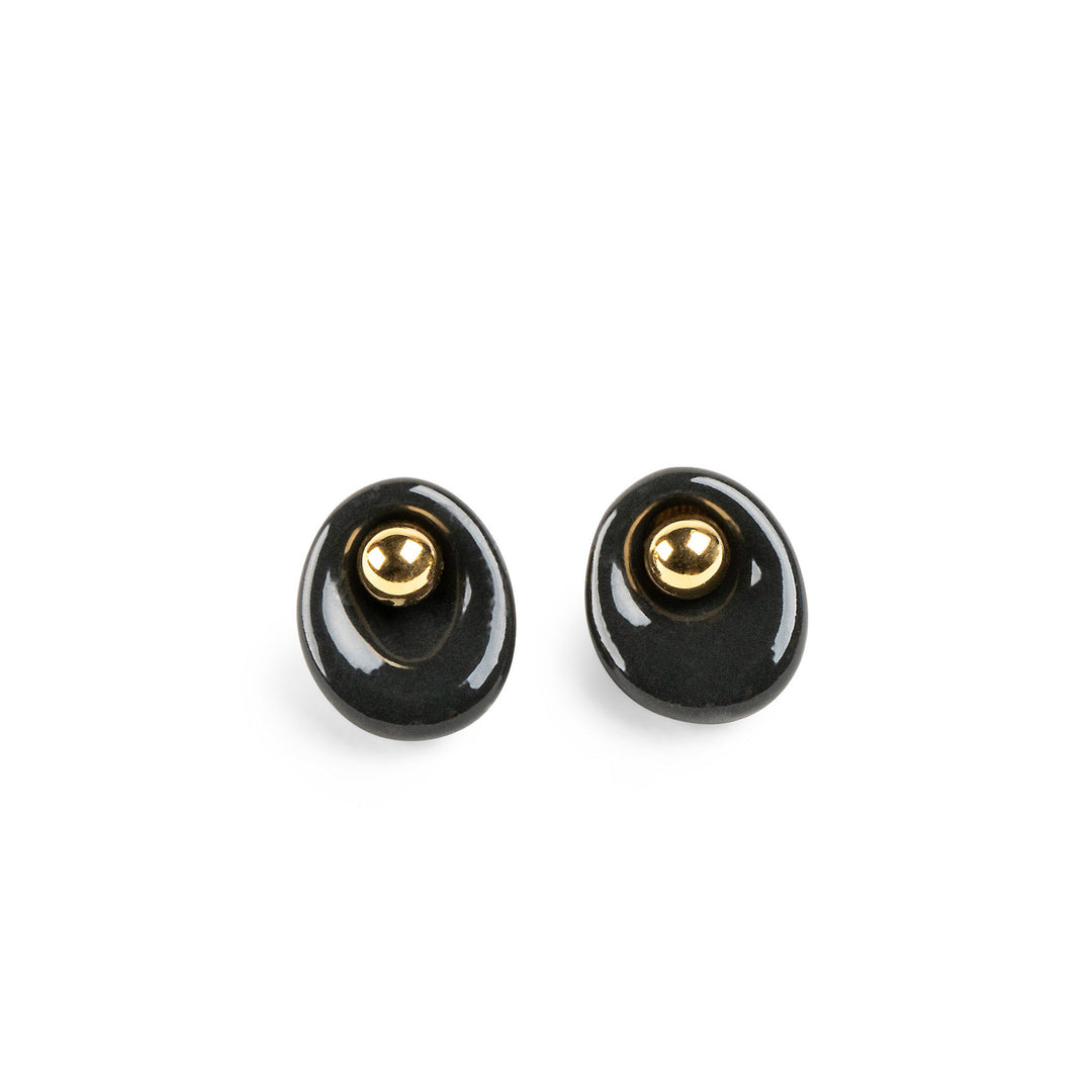 Lladro Golden Pebbles Stud Earrings. Black, Beige and Golden luster - 01010295