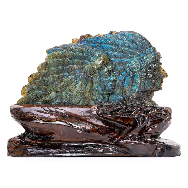 Pair Labradorite Indian Busts