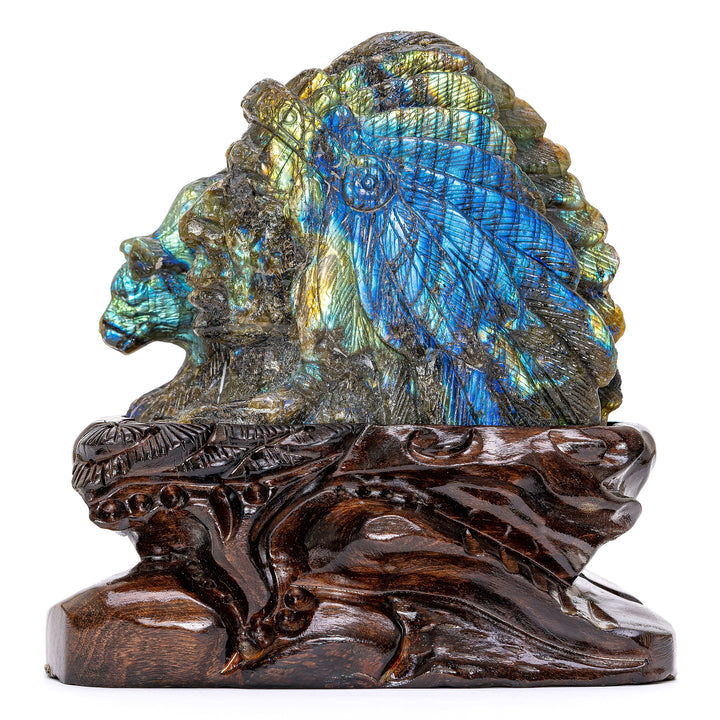 Labradorite Indian & Wolf Bust