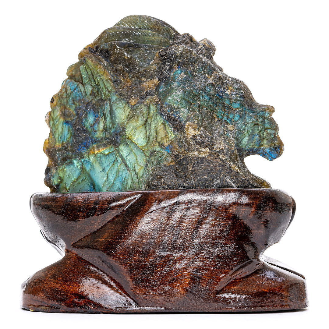 Labradorite Indian & Wolf Bust