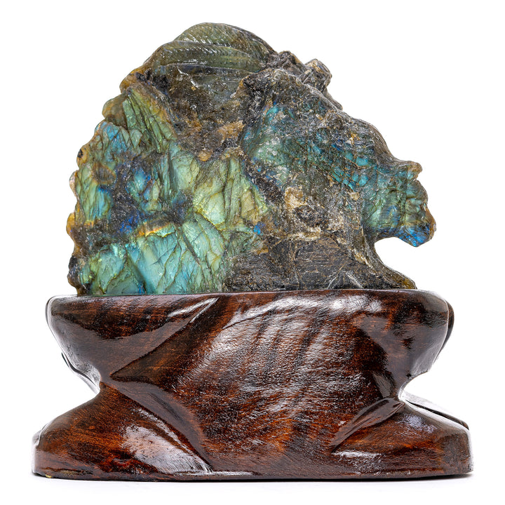 Labradorite Indian & Wolf Bust