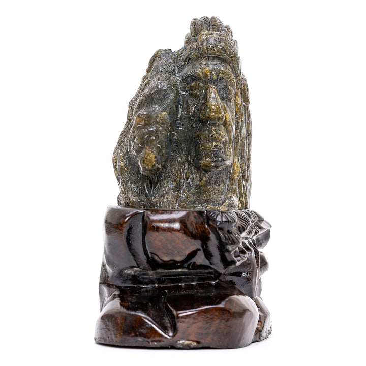 Labradorite Indian & Wolf Bust