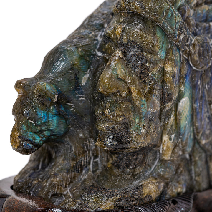 Labradorite Indian & Wolf Bust