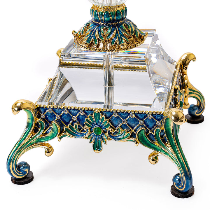 Fine materials bronze clock set with green enamel