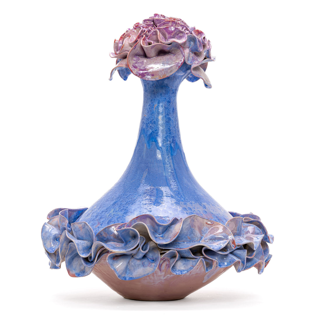 Handcrafted fine art porcelain with blue crystalline glaze