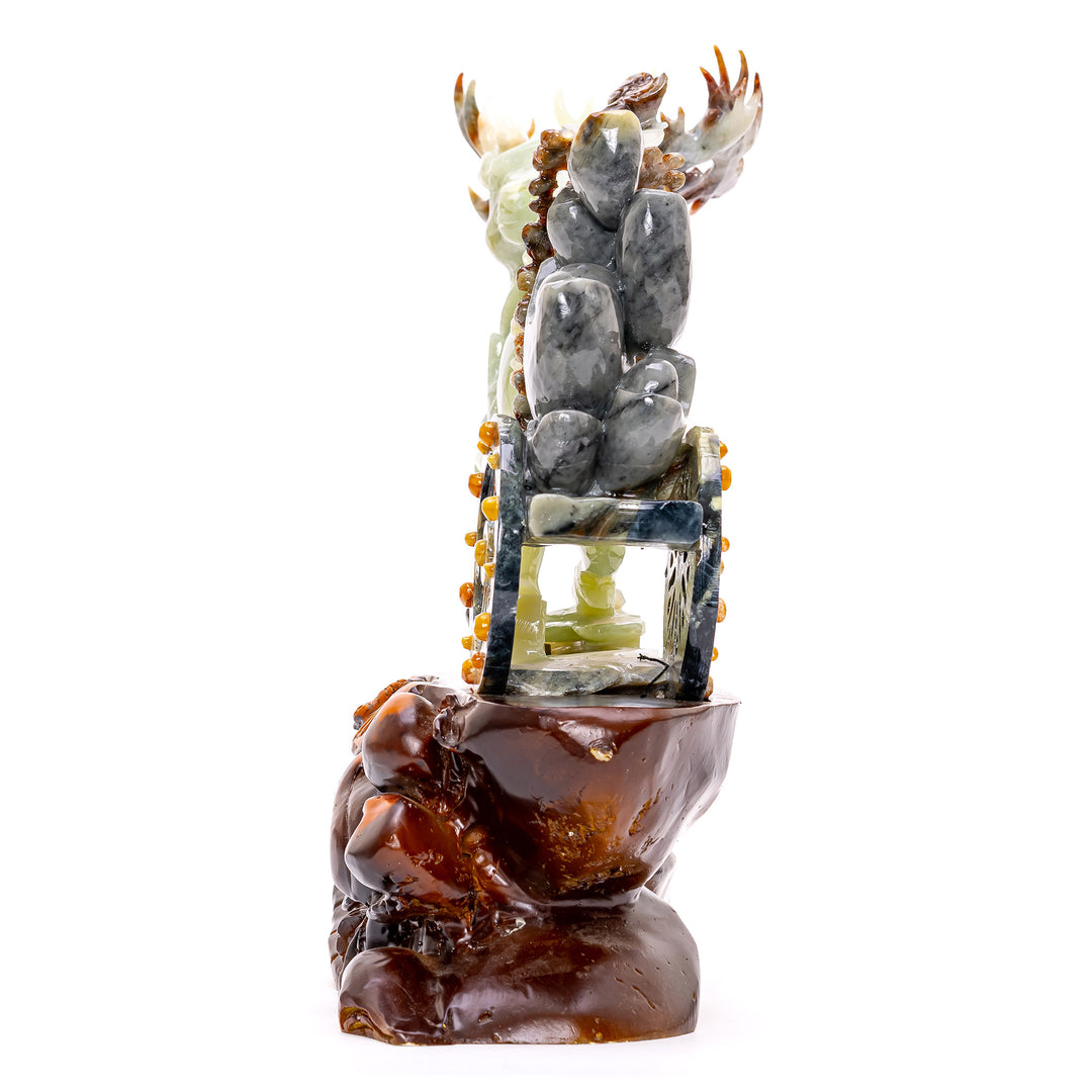 Carved Deer Pulling Barrel