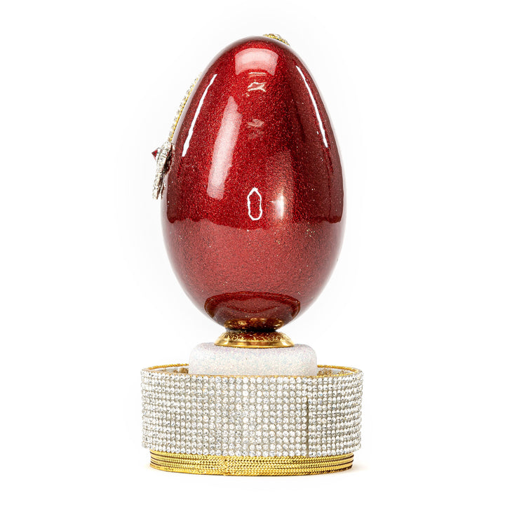 The Egg Fantasy Goose Egg on Crystal Stand XI part of the  exquisite Egg Fantasy collection is handcrafted in the USA from natural ostrich, emu, goose, duck, and quail eggs. Image