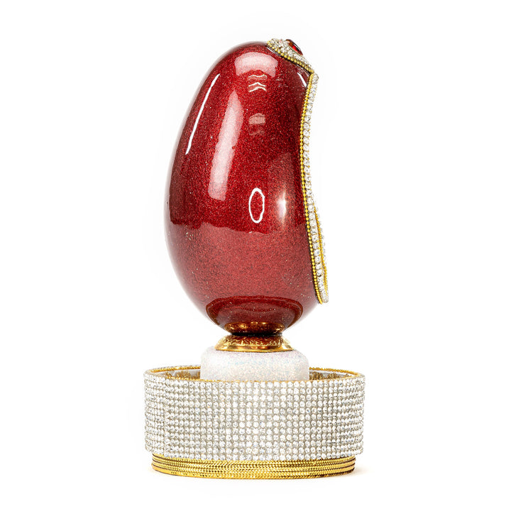 The Egg Fantasy Goose Egg on Crystal Stand XI part of the  exquisite Egg Fantasy collection is handcrafted in the USA from natural ostrich, emu, goose, duck, and quail eggs. Image