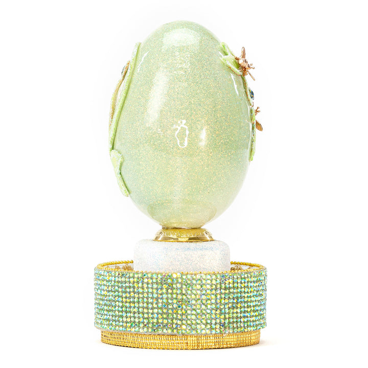 The Egg Fantasy Goose Egg on Crystal Stand XIV part of the  exquisite Egg Fantasy collection is handcrafted in the USA from natural ostrich, emu, goose, duck, and quail eggs. Image