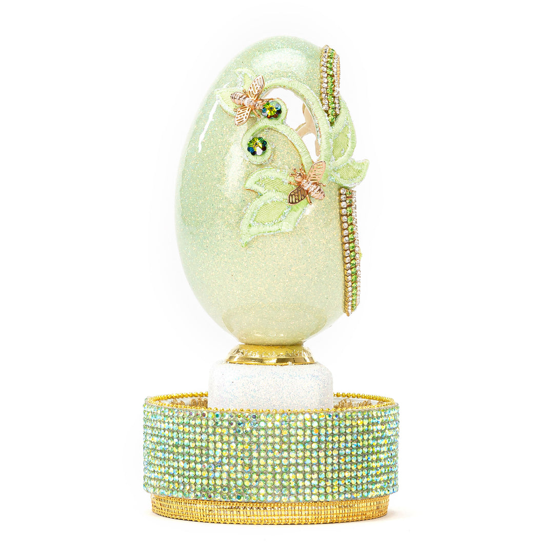 The Egg Fantasy Goose Egg on Crystal Stand XIV part of the  exquisite Egg Fantasy collection is handcrafted in the USA from natural ostrich, emu, goose, duck, and quail eggs. Image