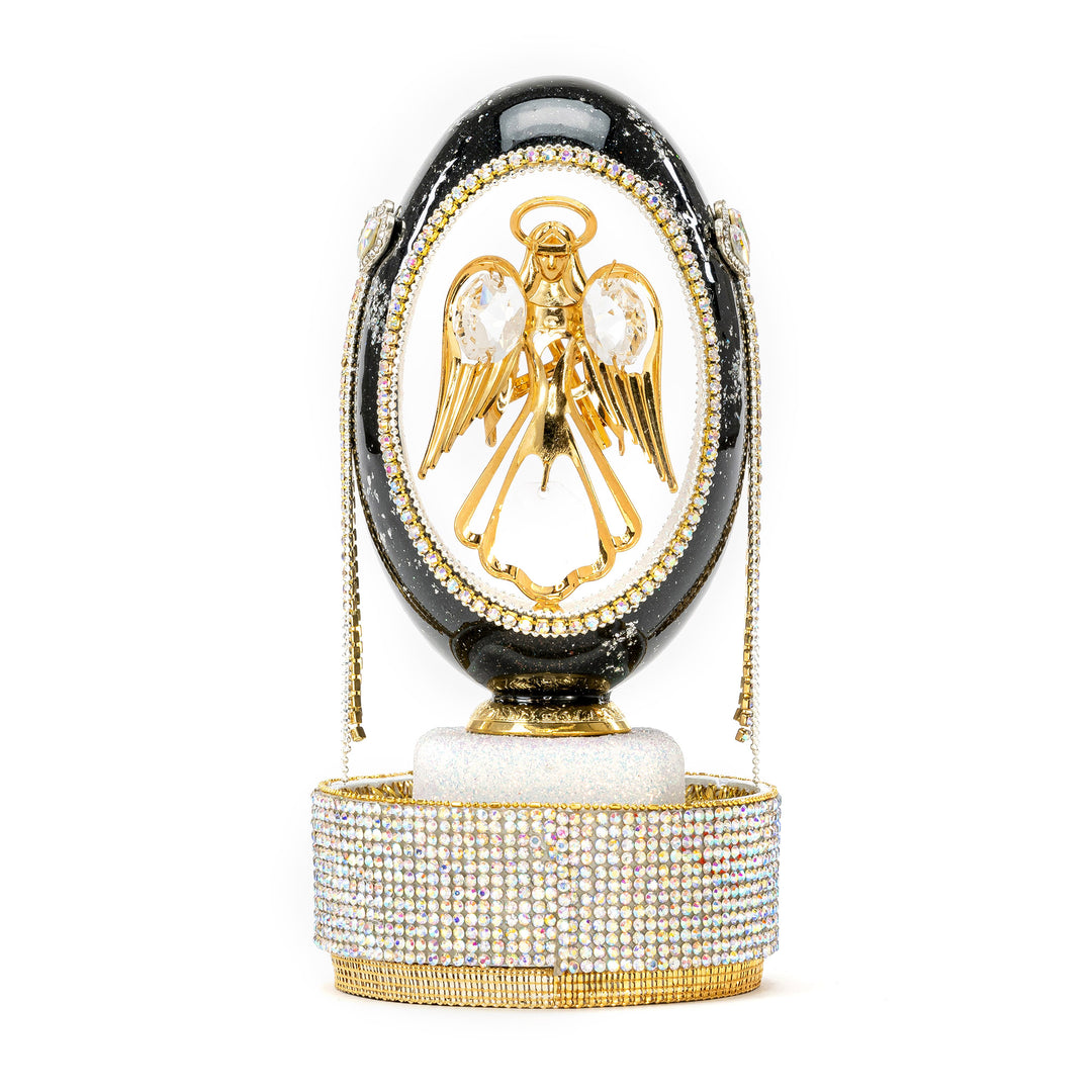 The Egg Fantasy Goose Egg on Crystal Stand XV part of the  exquisite Egg Fantasy collection is handcrafted in the USA from natural ostrich, emu, goose, duck, and quail eggs. Image