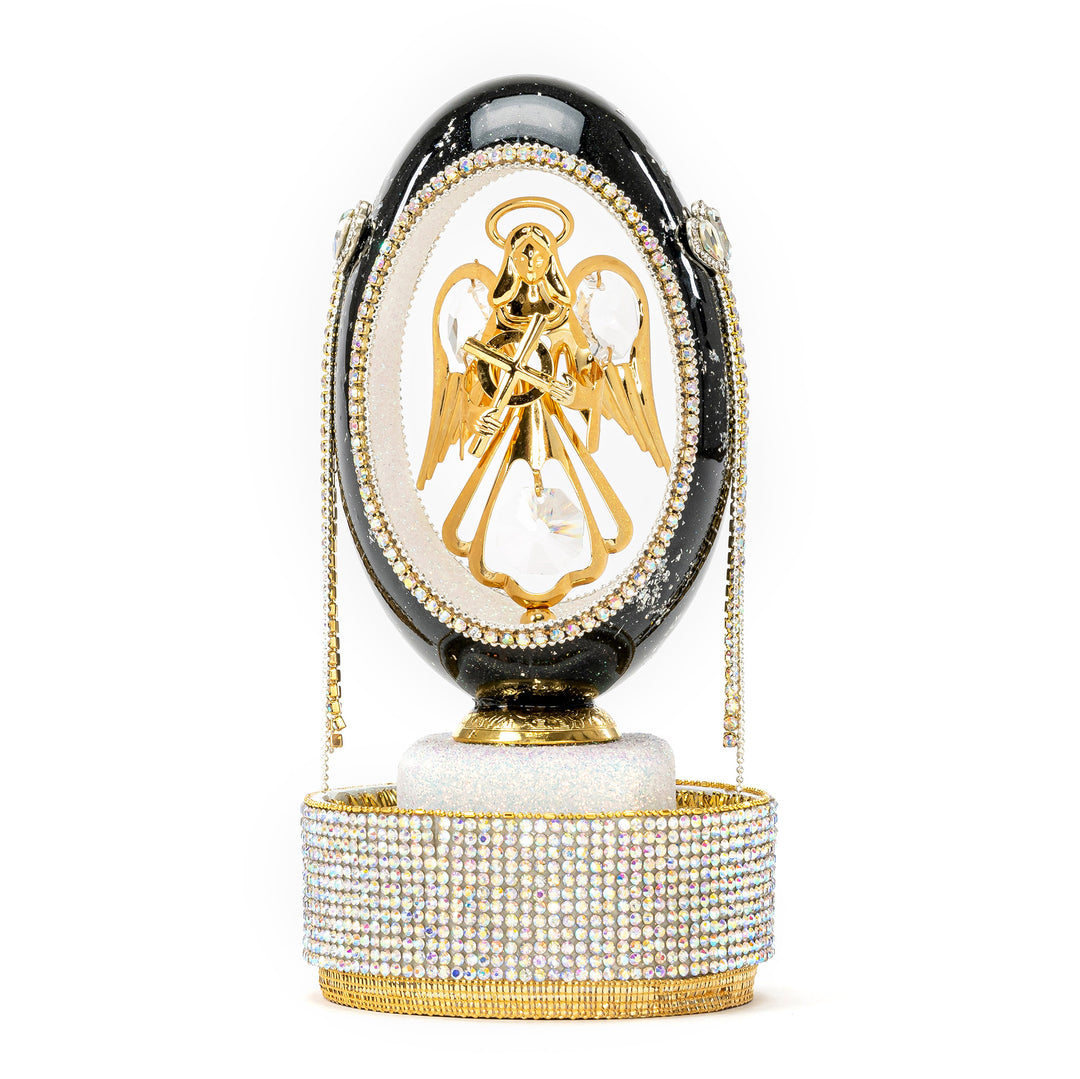 The Egg Fantasy Goose Egg on Crystal Stand XV part of the  exquisite Egg Fantasy collection is handcrafted in the USA from natural ostrich, emu, goose, duck, and quail eggs. Image