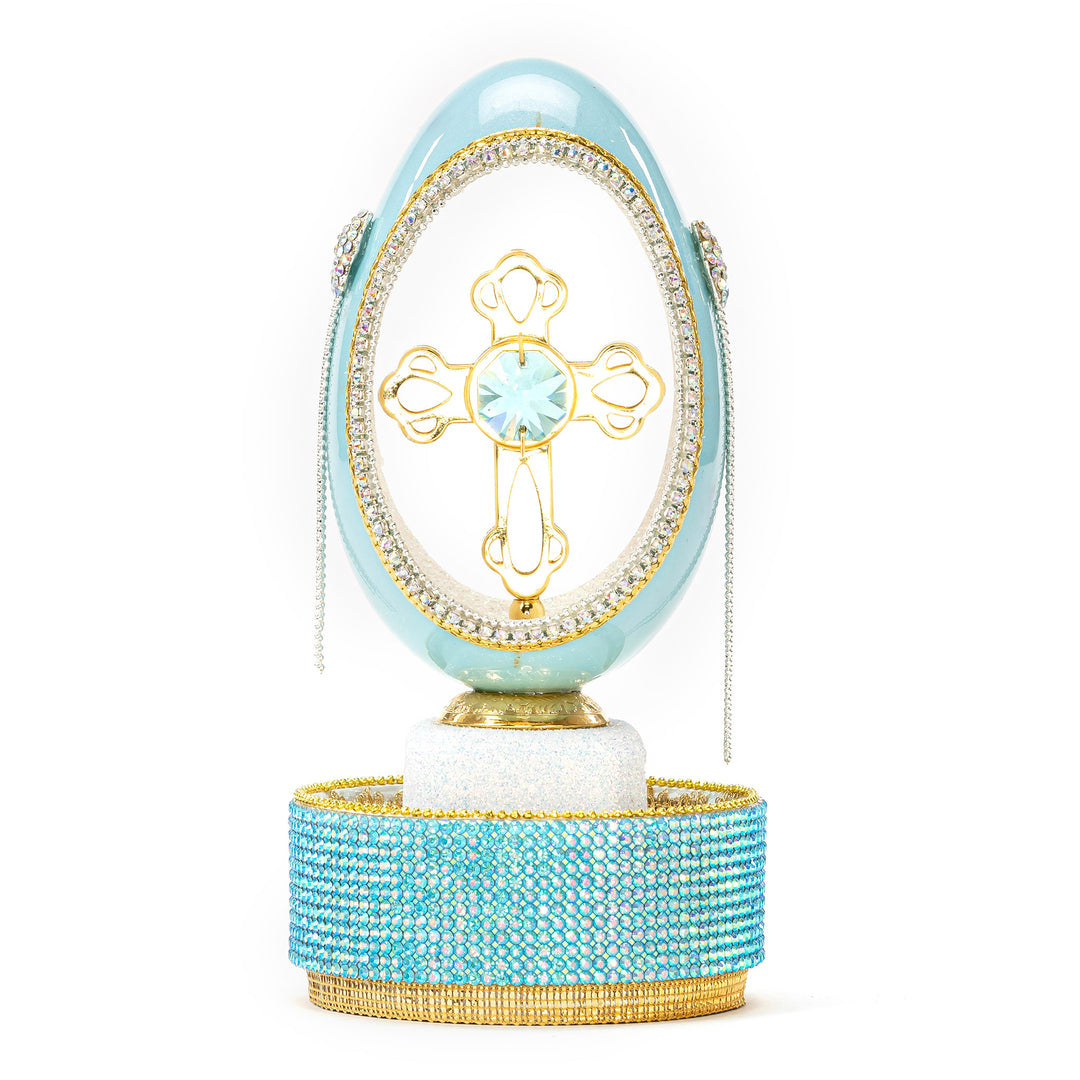 The Egg Fantasy Goose Egg on Crystal Stand XVI part of the  exquisite Egg Fantasy collection is handcrafted in the USA from natural ostrich, emu, goose, duck, and quail eggs. Image
