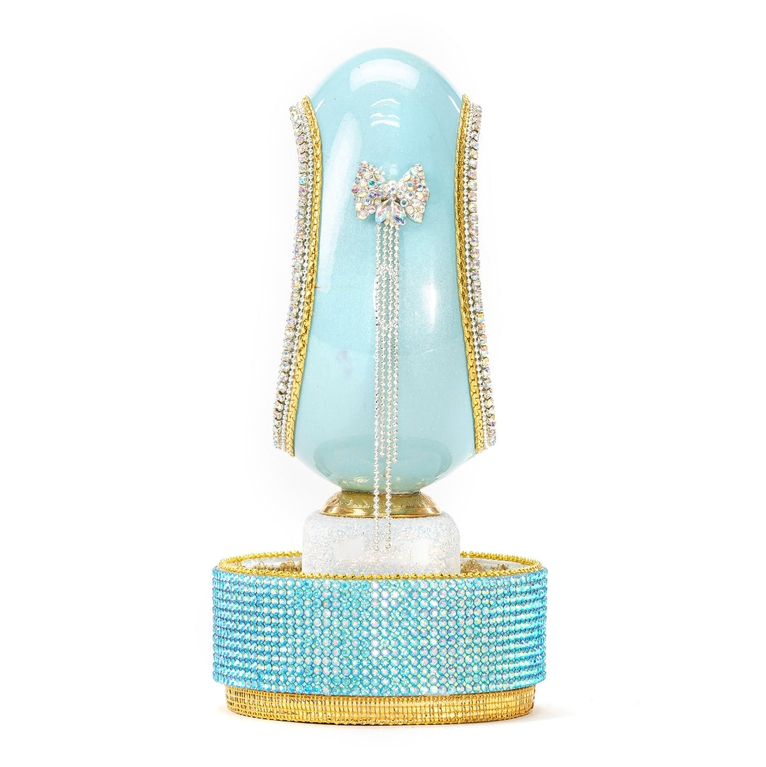 The Egg Fantasy Goose Egg on Crystal Stand XVI part of the  exquisite Egg Fantasy collection is handcrafted in the USA from natural ostrich, emu, goose, duck, and quail eggs. Image