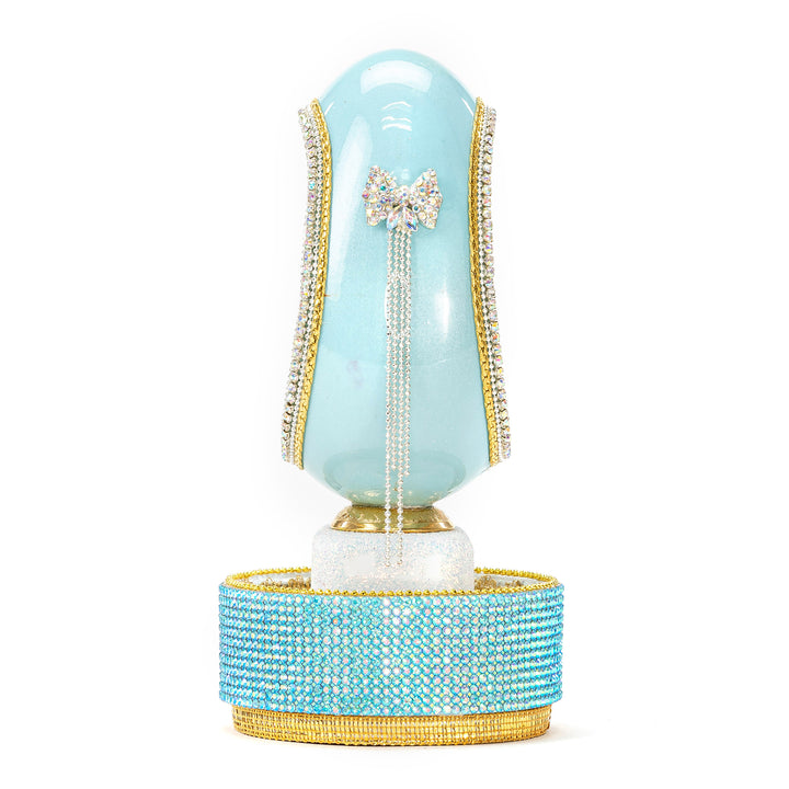 The Egg Fantasy Goose Egg on Crystal Stand XVI part of the  exquisite Egg Fantasy collection is handcrafted in the USA from natural ostrich, emu, goose, duck, and quail eggs. Image