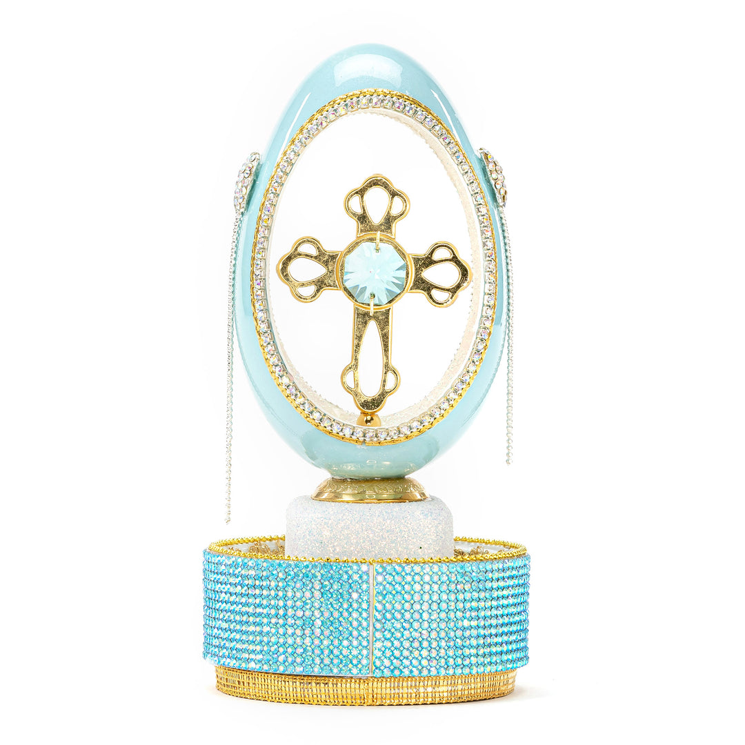 The Egg Fantasy Goose Egg on Crystal Stand XVI part of the  exquisite Egg Fantasy collection is handcrafted in the USA from natural ostrich, emu, goose, duck, and quail eggs. Image
