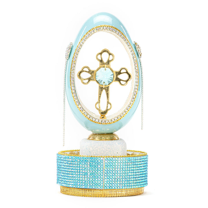 The Egg Fantasy Goose Egg on Crystal Stand XVI part of the  exquisite Egg Fantasy collection is handcrafted in the USA from natural ostrich, emu, goose, duck, and quail eggs. Image