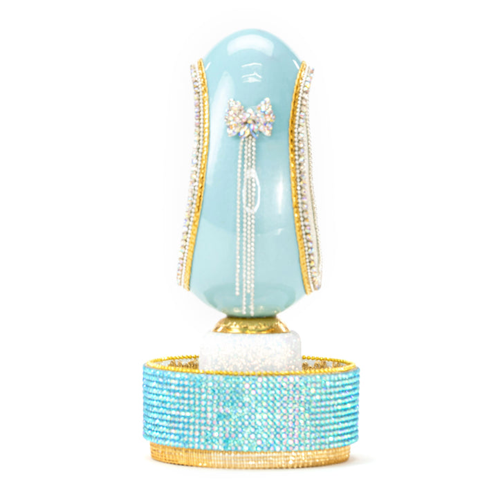 The Egg Fantasy Goose Egg on Crystal Stand XVI part of the  exquisite Egg Fantasy collection is handcrafted in the USA from natural ostrich, emu, goose, duck, and quail eggs. Image