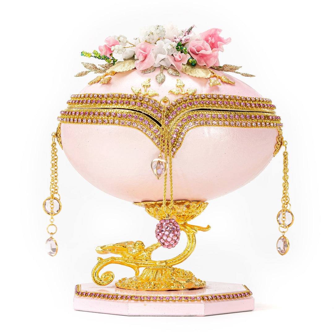 The Egg Fantasy Jewel Box Floral Crystal Drops II part of the  exquisite Egg Fantasy collection is handcrafted in the USA from natural ostrich, emu, goose, duck, and quail eggs. Image #1