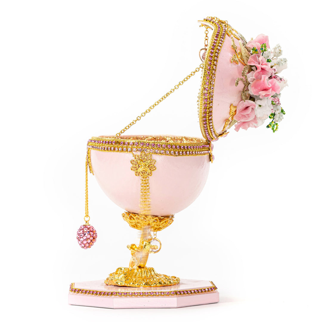 The Egg Fantasy Jewel Box Floral Crystal Drops II part of the  exquisite Egg Fantasy collection is handcrafted in the USA from natural ostrich, emu, goose, duck, and quail eggs. Image #3
