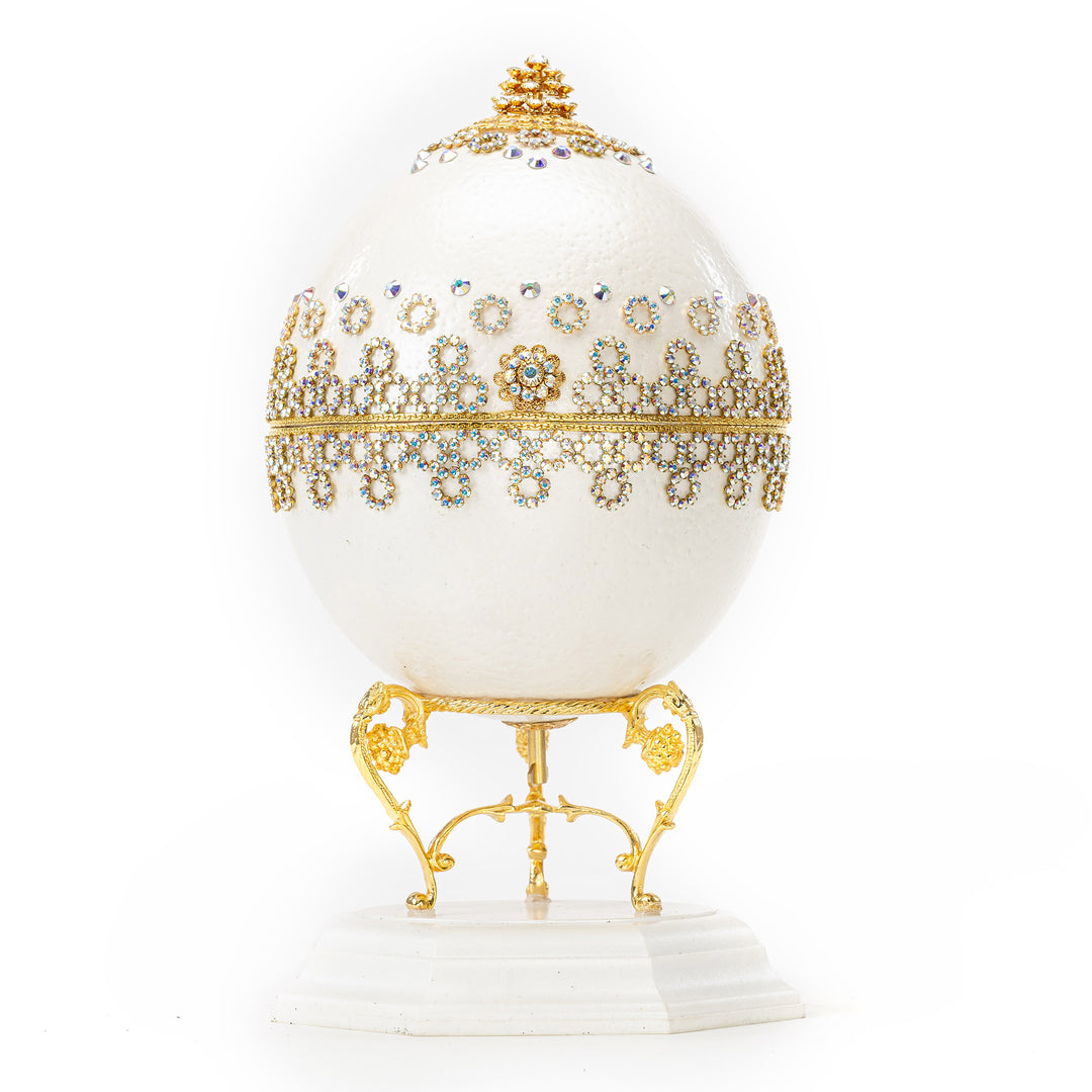 The Egg Fantasy Ostrich w/ Duck Musical Egg part of the  exquisite Egg Fantasy collection is handcrafted in the USA from natural ostrich, emu, goose, duck, and quail eggs. Image