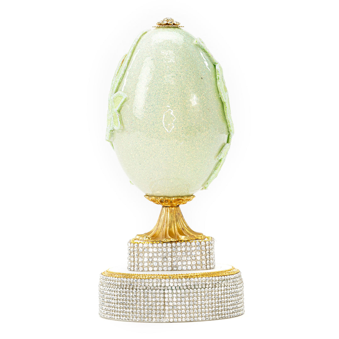 The Egg Fantasy Mint Green Victorian Lady Egg part of the  exquisite Egg Fantasy collection is handcrafted in the USA from natural ostrich, emu, goose, duck, and quail eggs. Image
