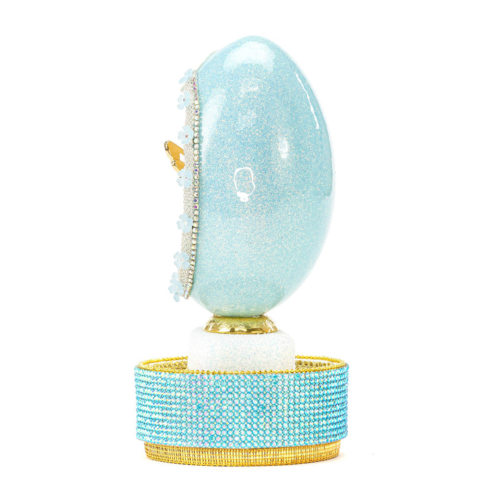 The Egg Fantasy Goose Egg on Crystal Stand XXI part of the  exquisite Egg Fantasy collection is handcrafted in the USA from natural ostrich, emu, goose, duck, and quail eggs. Image