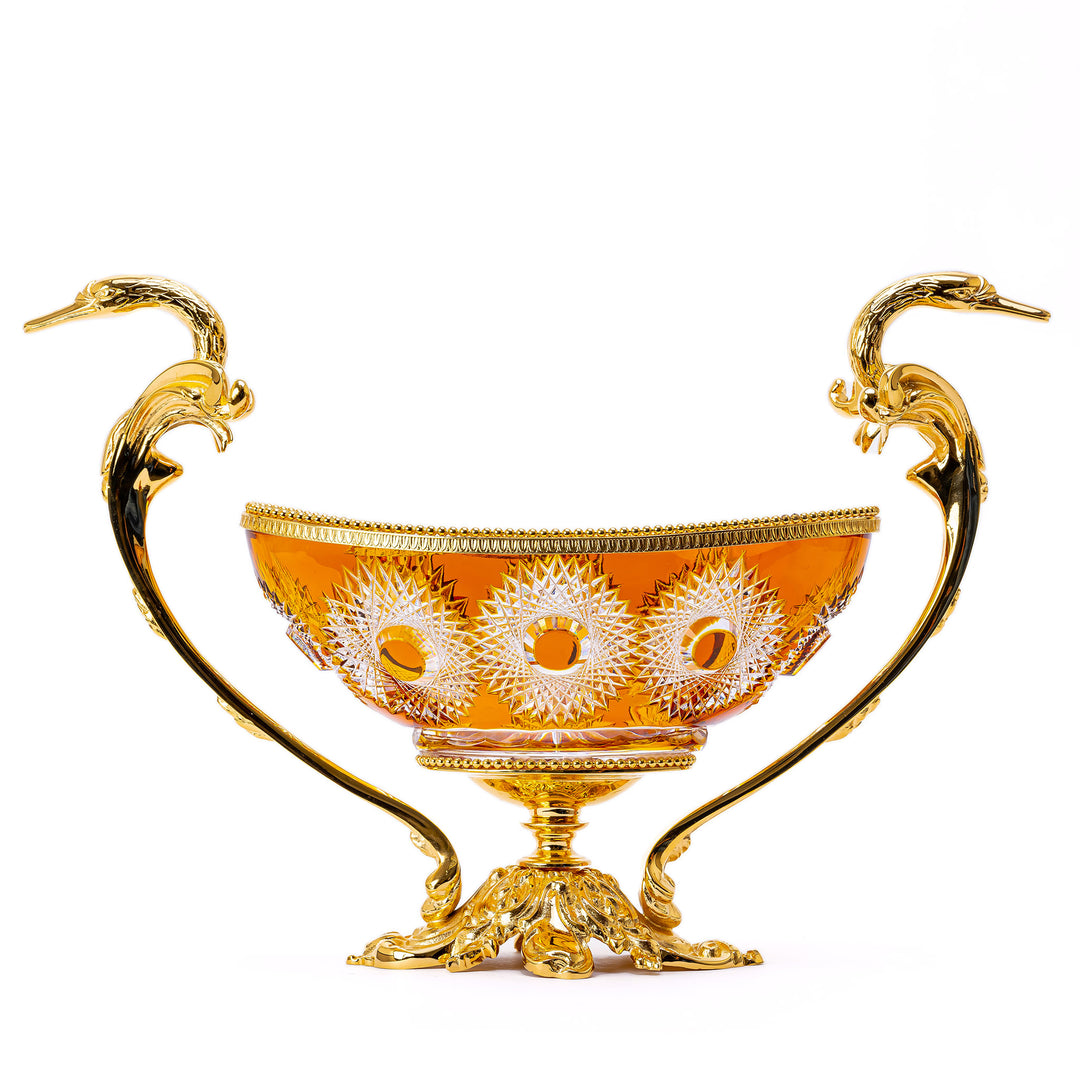 Cristal Benito Handmade amber crystal jardinière with gold bronze accents