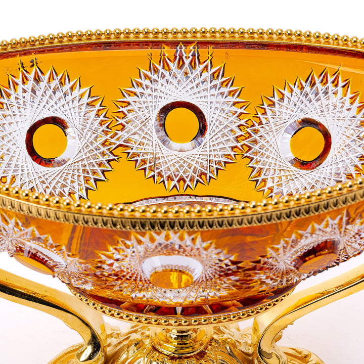 Cristal Benito French crystal jardinière with ornate star cuts and bronze detailing