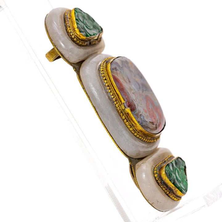 Rare white and apple jade mounted buckle
