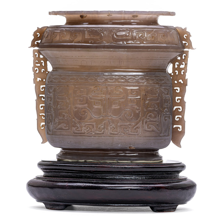Masterpiece in Jade: Mottled Grey Vase with Cover