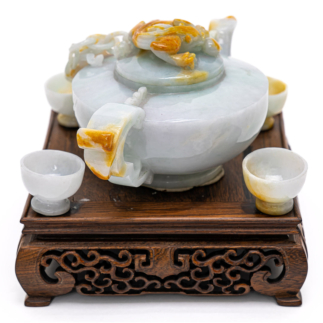 Exquisite Pale Green Jade Teapot Set
