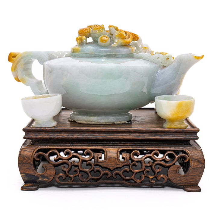 Artisan-Crafted Jade Teapot and Teacups