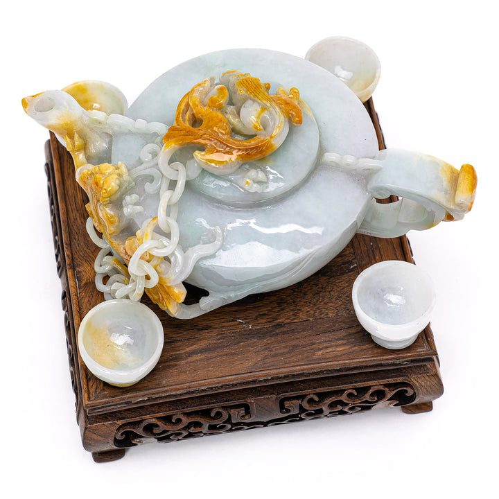 Artisan-Crafted Jade Teapot and Teacups
