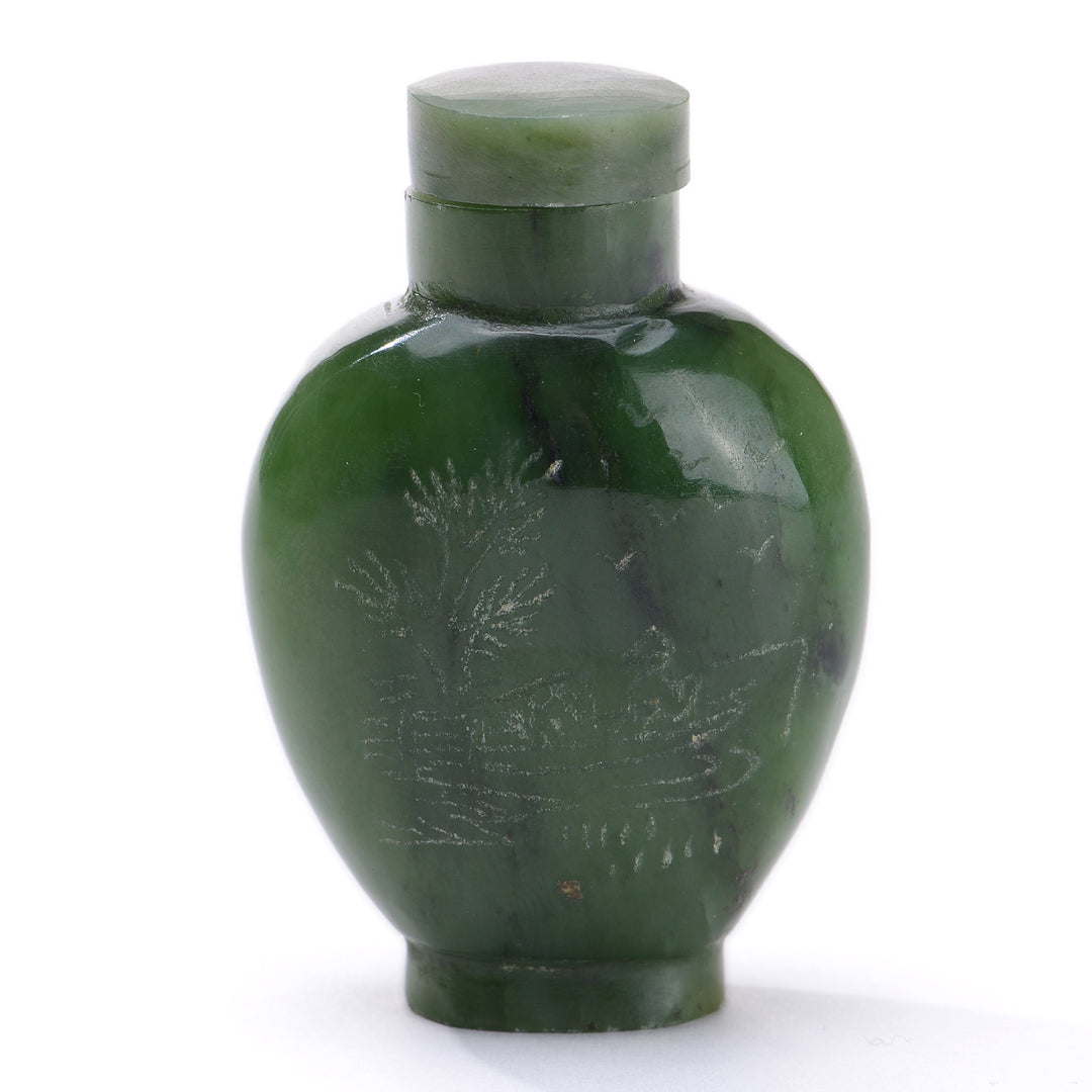 Exquisite Spinach Green Jade Snuff Bottle