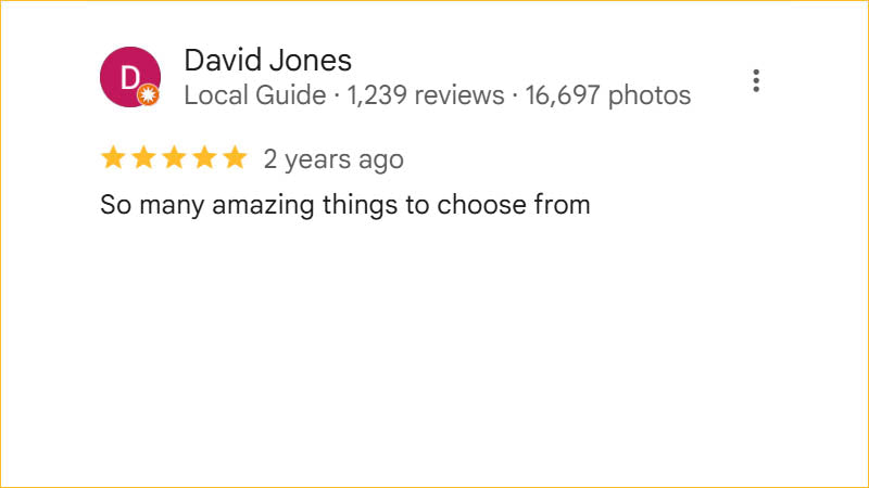 David Jones 5-star Regis Galerie review praising the amazing variety of items available in The Venetian, Las Vegas.