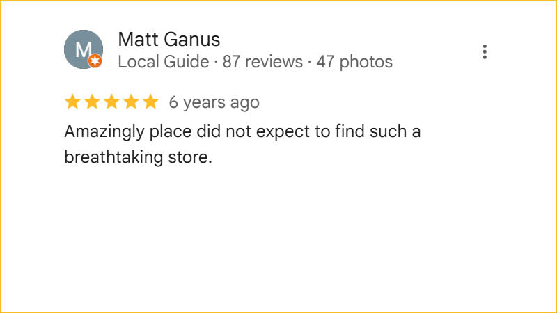 Matt Ganus 5-star Regis Galerie review expressing surprise at discovering a breathtaking store in The Venetian, Las Vegas.