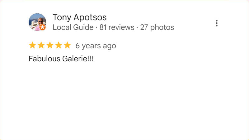 Tony Apotsos 5-star Regis Galerie review calling the gallery fabulous in The Venetian, Las Vegas.