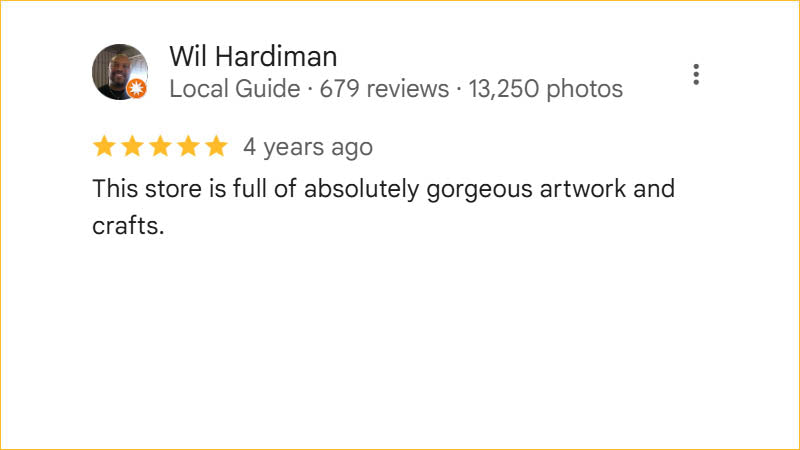 Wil Hardiman 5-star Regis Galerie review praising the abundance of gorgeous artwork and crafts in The Venetian, Las Vegas.