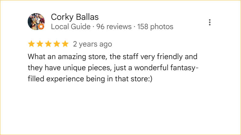 Corky Ballas 5-star Regis Galerie review praising friendly staff, unique pieces, and a fantasy-filled experience in The Venetian, Las Vegas.