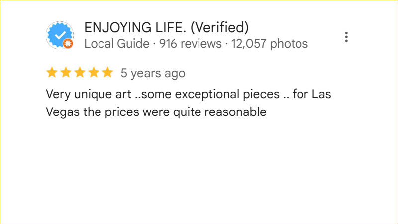 ENJOYING LIFE. 5-star Regis Galerie review praising unique and exceptional art pieces at reasonable prices in The Venetian, Las Vegas.