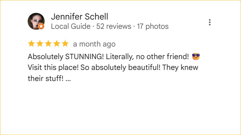 Jennifer Schell 5-star Regis Galerie review praising stunning gallery beauty and knowledgeable staff in The Venetian, Las Vegas.