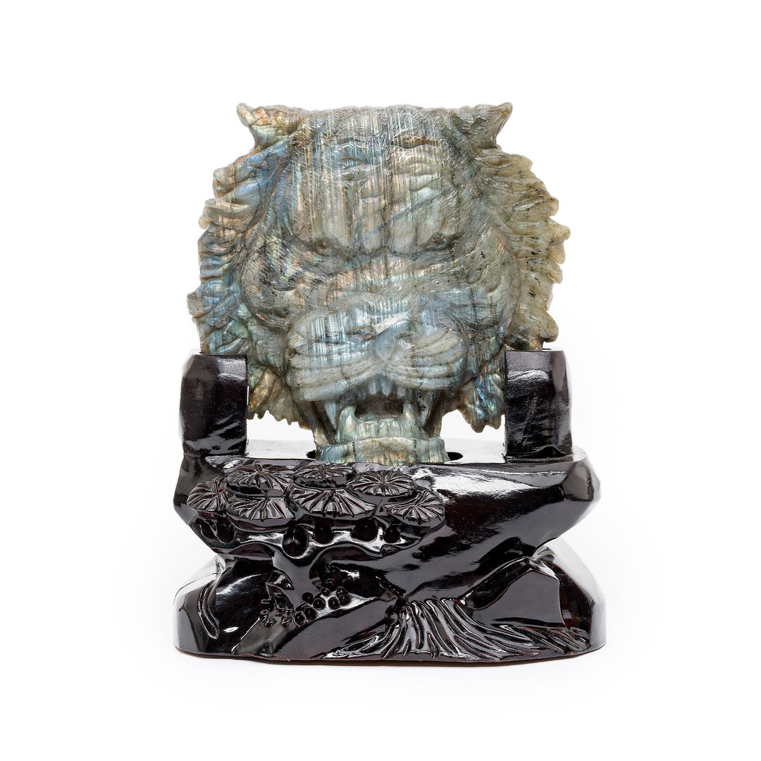 Hand carved labradorite tiger head sculpture