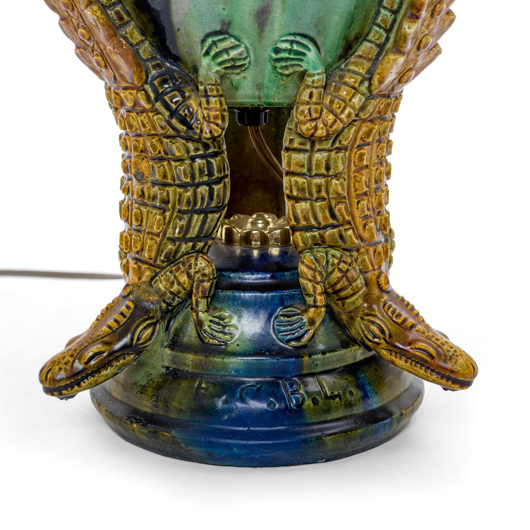 Heirloom American-made lamp with detailed beadwork and embroidery.
