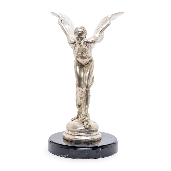 Silvered bronze Rolls Royce sculpture with wings spread.